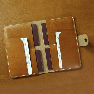 护照家庭旅行植鞣革真皮证件包