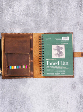 A5素描彩铅本14*21.6cm画袋左翻牛皮适合美国Strathmore丝蒂摩