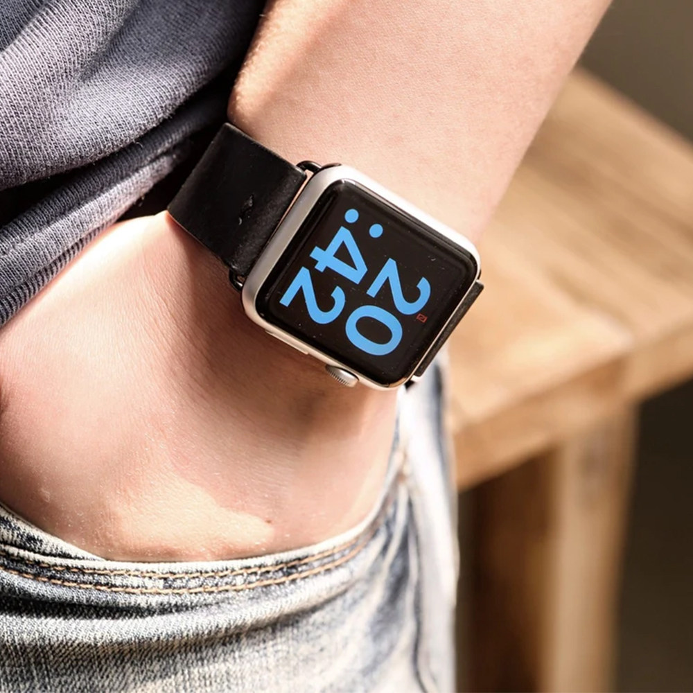 手工黑色表带适用于apple watch 苹果手表真皮植鞣革AWV09BB