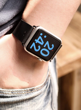 手工黑色表带适用于apple watch 苹果手表真皮植鞣革AWV09BB
