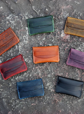 手工复古小卡包手工真皮植鞣革黄棕疯马皮蓝色紫色复古棕CHXXBC