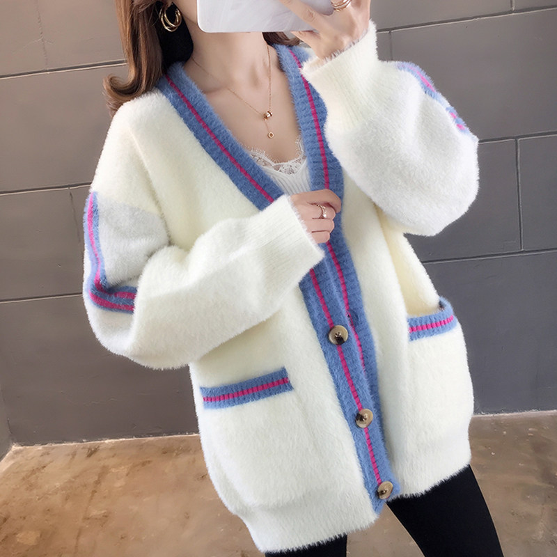 外套2020年慵懒风仿貂绒开衫秋冬新款女装毛衣外套女宽松小香风潮