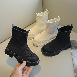 女童靴子袜子鞋2025新款春秋季儿童高邦鞋小童短靴公主飞织马丁靴