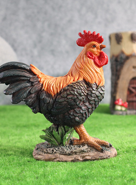 公鸡母鸡雕像摆件农场仿真庭院草坪花园景观装饰品树脂工艺品