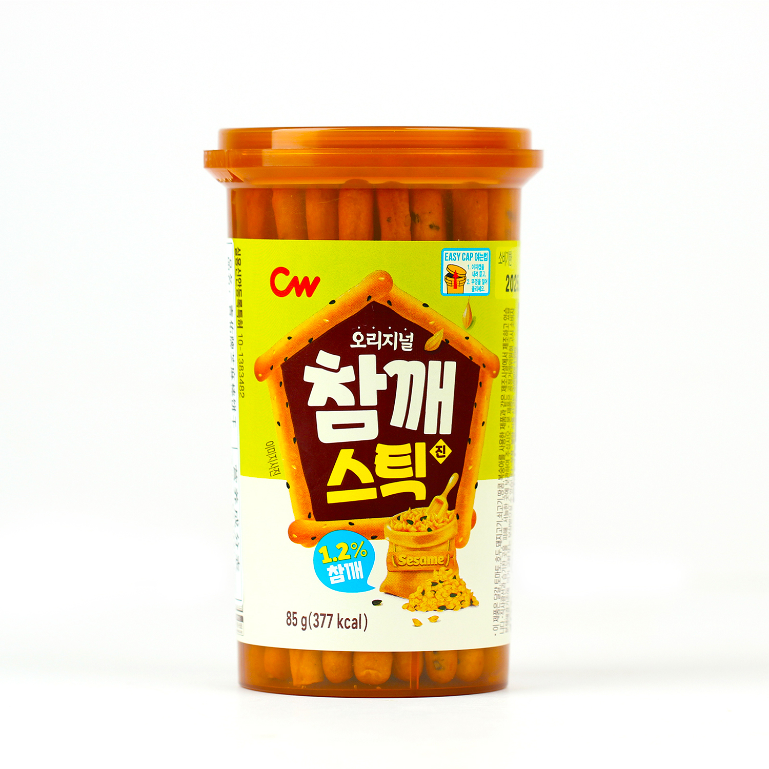 韩国进口CW/青佑香酥饼干棒85g/罐条状芝麻味饼干儿童磨牙棒零食