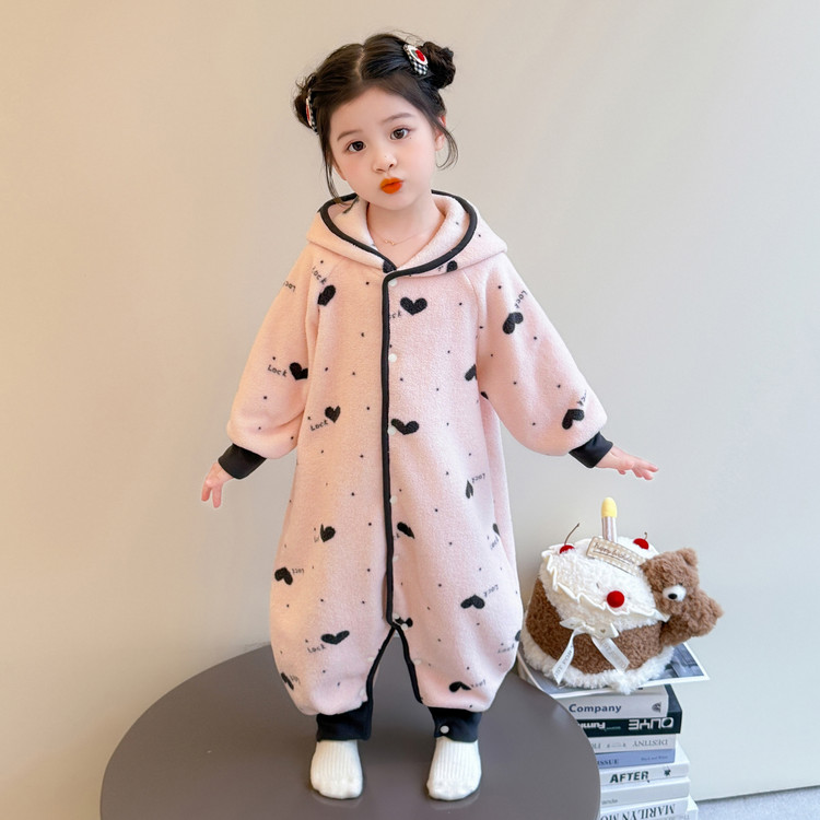 儿童连体睡衣2025年春秋冬季女童睡袋加厚保暖宝宝婴儿家居服爬服