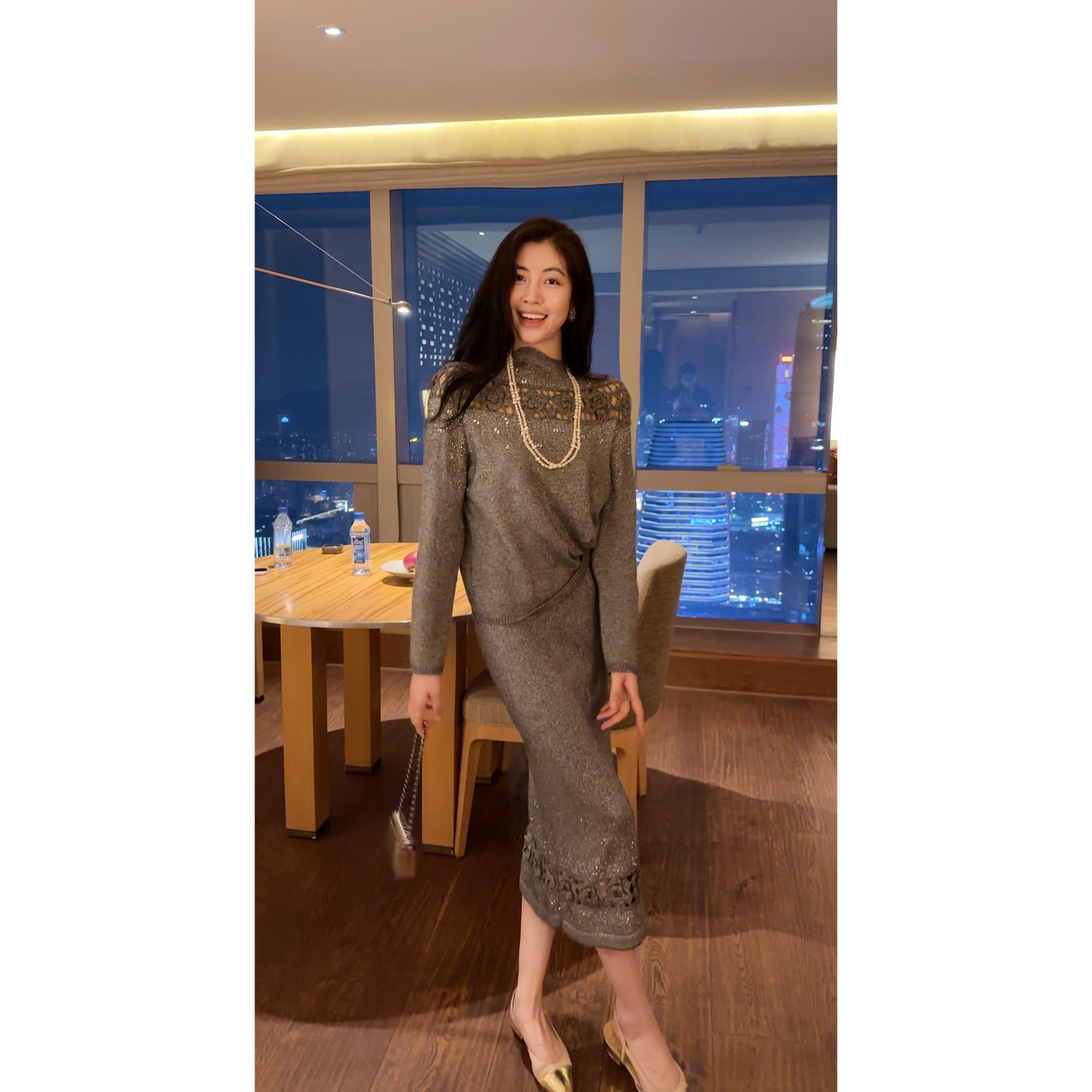 N.COU妮蔻26秋新款温柔镂空花朵羊毛上衣半裙女设计感针织两件套