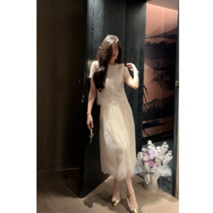 N.COU妮蔻25春新款 别致设计感轻奢高级重工刺绣镂空纱裙套装