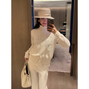 N.COU妮蔻26春新款设计感小众重工钉珠花朵减龄百搭立领针织开衫