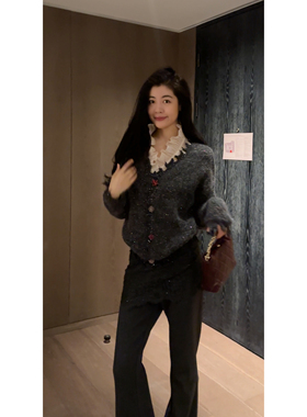 N.COU妮蔻25冬新款百搭时髦慵懒风幻彩亮片闪闪毛衣短款针织开衫