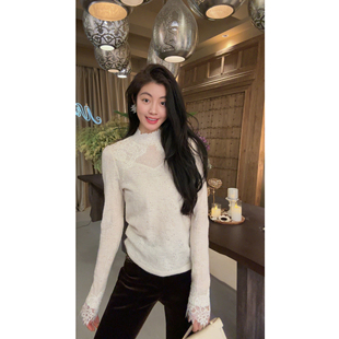 N.COU妮蔻25冬新款 设计感小众精致洋气重工烫钻绵羊毛打底针织衫