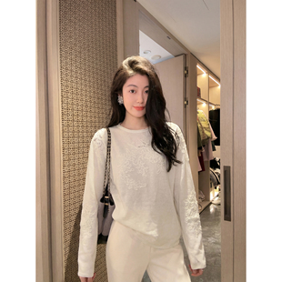 镂空刺绣设计感小众宽松纯色针织衫 N.COU妮蔻25冬新款 温柔风法式