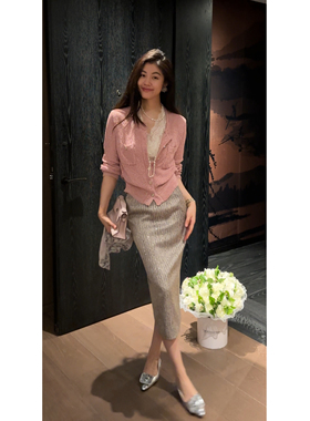 2N.COU妮蔻26春新款法式小香风轻奢细闪长袖针织开衫收腰显瘦上衣