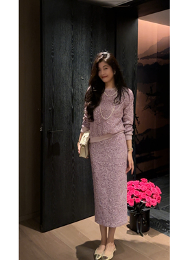 N.COU妮蔻25秋新款优雅气质高级感女人味紫色烫钻时髦针织套装