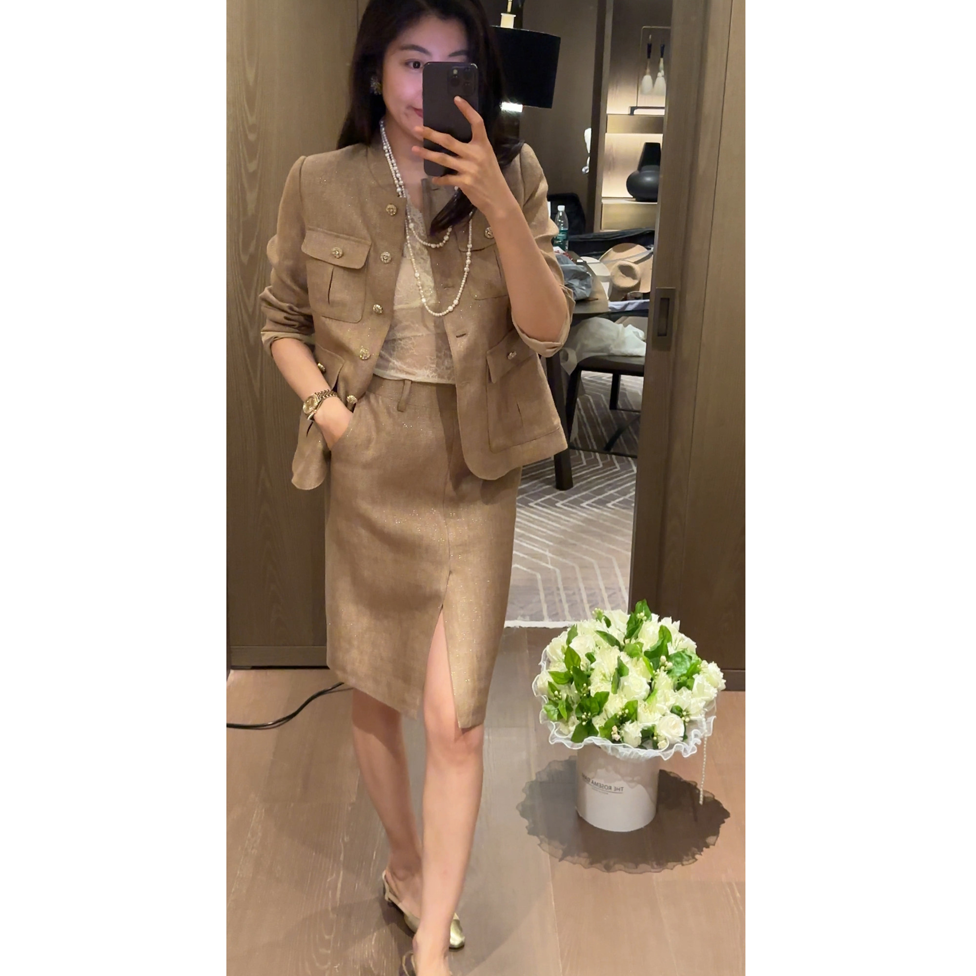 N.COU妮蔻26春新款贵气感老钱风时髦莱赛尔亚麻外套半裙&裤子套装