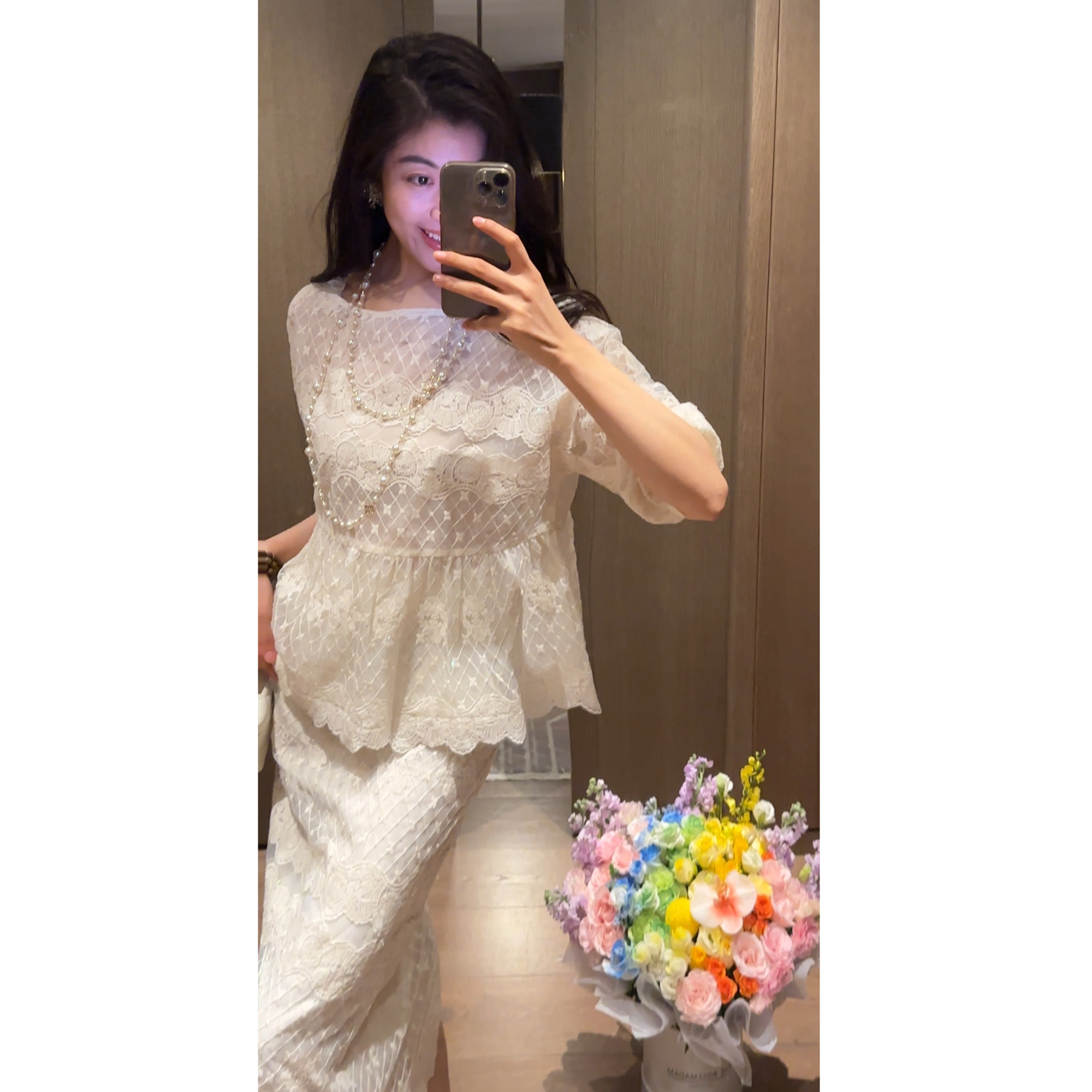 N.COU妮蔻26夏新款法式设计感小众蕾丝刺绣绝美超仙上衣半裙套装