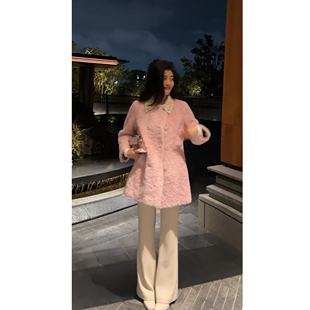 N.COU妮蔻25冬新款 时髦气质减龄100%绵羊毛重工钉珠翻领毛呢外套