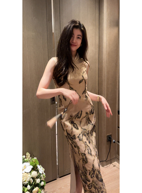 N.COU妮蔻26夏新款刺绣水墨旗袍女新中式立领开叉显瘦国风连衣裙