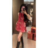 连衣裙 重工刺绣亮片新年喜庆红色无袖 N.COU妮蔻26春新款 新中式