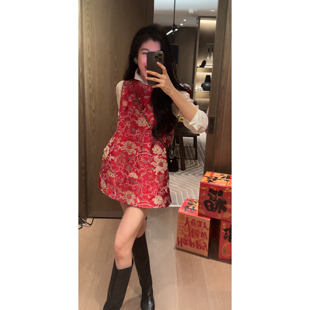 N.COU妮蔻26春新款新中式重工刺绣亮片新年喜庆红色无袖连衣裙