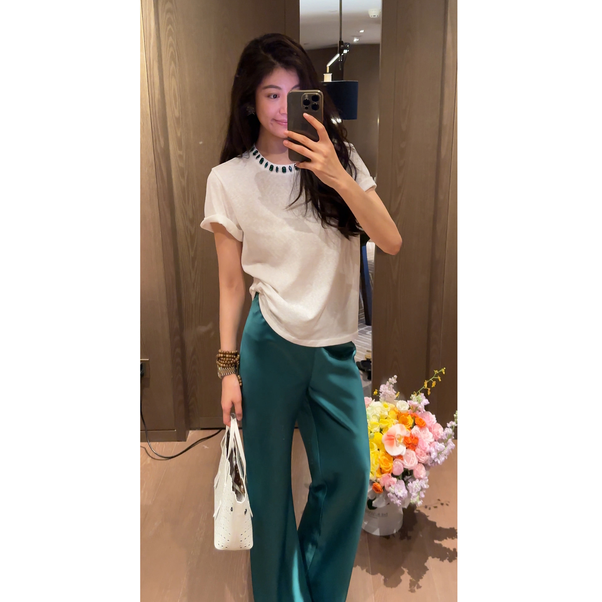 N.COU妮蔻26夏新款通勤风质感钉钻圆领短袖T恤女简约百搭气质上衣