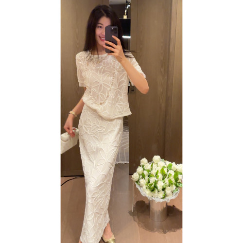 N.COU妮蔻26夏新款优雅气质盘花蕾丝设计感显瘦上衣半裙套装女