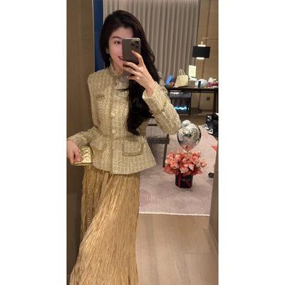 【N·COU】26春新款【枕梦星河】小香风轻奢金色珠片外套DY80970