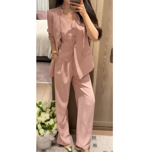 N.COU妮蔻26春新款小众设计感通勤风波浪边钉珠系列西装裤子套装