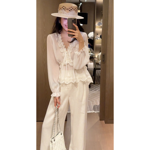 2N.COU妮蔻26夏新款法式温柔风轻薄蕾丝花边衬衫女设计感微透上衣