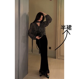 N.COU妮蔻24冬新款 蕾丝拼接设计感花边半裙高腰显瘦包臀长裙