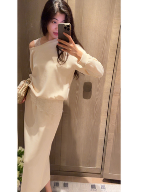 2N.COU妮蔻26春新款小众设计感蕾丝拼接假两件斜肩上衣半裙套装