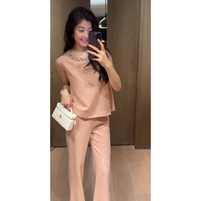 2N.COU妮蔻26夏新款法式气质简约宽松慵懒风绣珠显瘦上衣裤子套装