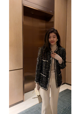 N.COU妮蔻25冬新款黑色时髦高级感精致洋气贵气感小香风外套女