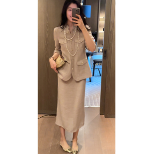 2 N.COU妮蔻26春新款老钱风气质小立领口袋薄款亚麻外套半裙套装