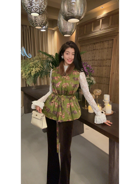 N.COU妮蔻25冬新款绿色新中式国风复古设计感夹棉保暖无袖马甲