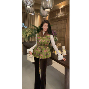 马甲 国风复古设计感夹棉保暖无袖 N.COU妮蔻25冬新款 绿色新中式