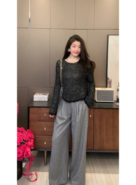 【N·COU】25冬新款【自在裤】高腰显瘦时髦灰色休闲阔腿裤DY1050