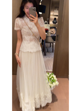 2N.COU妮蔻26春新款温柔风显瘦刺绣网纱高腰半身裙女气质长裙