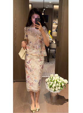 2N.COU妮蔻26夏新款重工刺绣花朵两件套女复古设计感上衣半裙套装