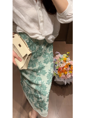 【N·COU】26夏新款【绝色佳人】重工植绒刺绣亮片半裙DY62618