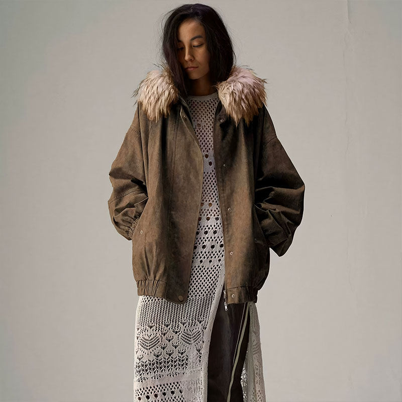 羊羔绒复古军绿色拉链2025年秋季