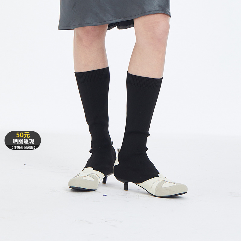 拼接德训高跟袜靴细跟筒袜靴子