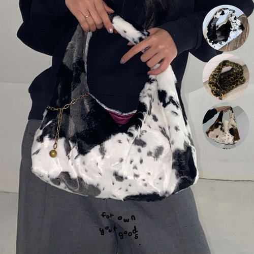 fyogs单肩斜挎包双面可背环保皮草蛋白皮 手提包时尚高级小众通勤