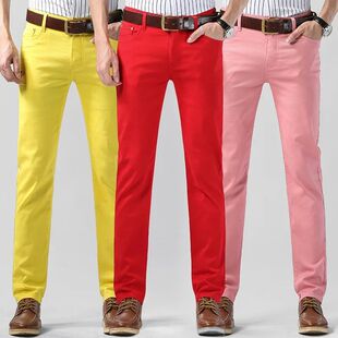 Straight Casual Men Jeans Sretch Colored Fashion Mens