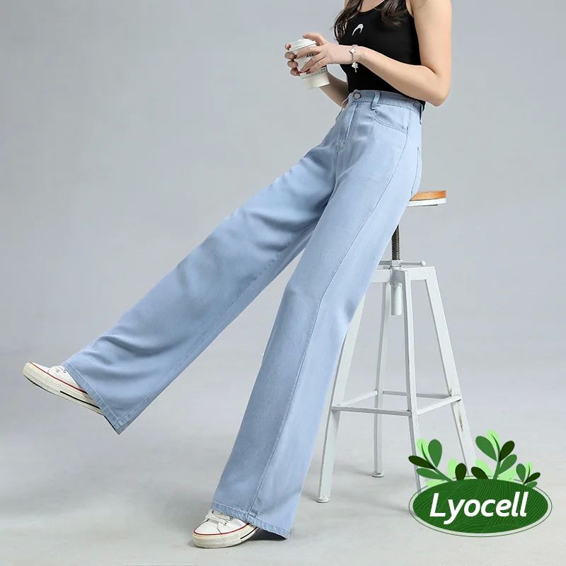 Summer hin Soft Women's Jeans atural Lyocell Fabr aggy Wide 男装 休闲裤 原图主图