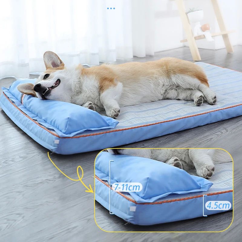 Summer Cooling Dog Bed with Pillow Thick Mat for Dogs Pets S