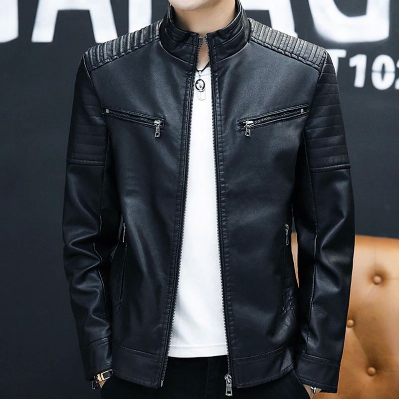 2023 Men Leather Suit Jacket Men Slim Fit Short Coat Men Fas-封面