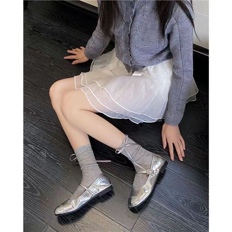 日系纯欲miu透气芭蕾风宽竖条堆堆袜子女jk洛丽塔后跟飘带蝴蝶结