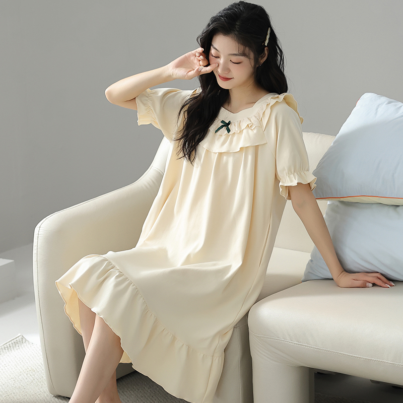睡裙女纯棉短袖连衣裙夏天薄款韩版甜美休闲可外穿女士睡衣家居服