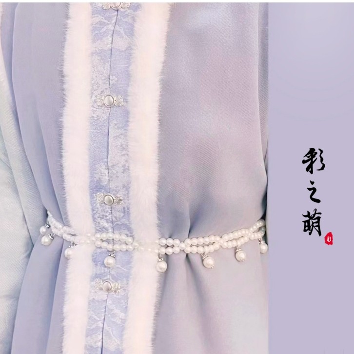 彩家手作古风汉服腰带奶白色花朵珍珠腰带仙气腰封束腰古装腰饰
